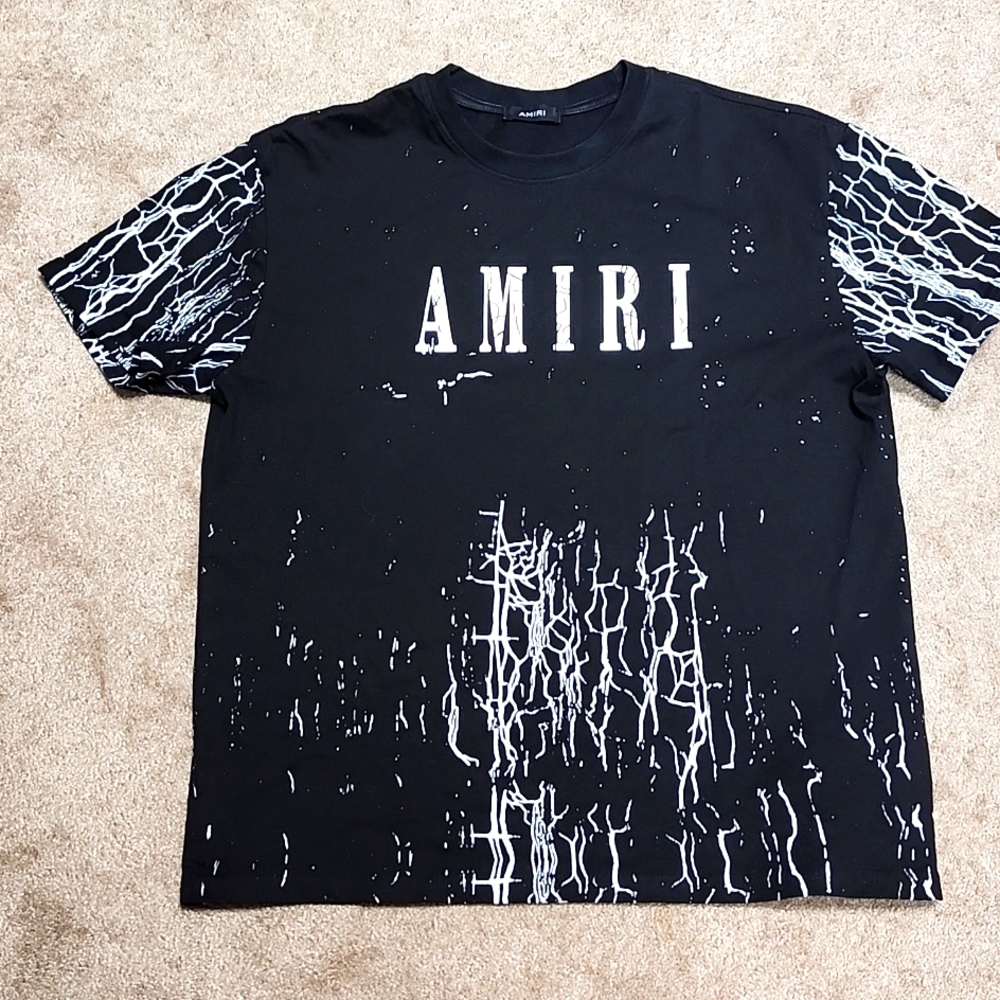 Amiri Mens Black With White Overall Print.